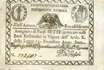 WAHRCARTAMONETA - STATO PONTIFICIO - Repubblica Romana Assegnati (1798) - 7 Paoli Anno 7 Gav. 65 Rossi
 Rossi - 

FDS
