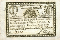 WAHRCARTAMONETA - STATO PONTIFICIO - Repubblica Romana Assegnati (1798) - 2 Paoli Anno 7 Gav. 63 RR Fontana Forellini
 Fontana - Forellini

SPL