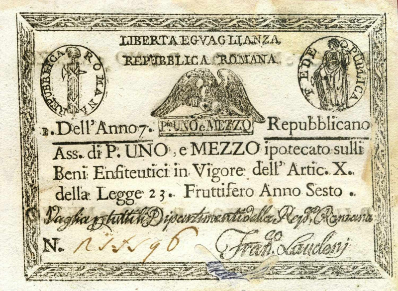 WAHRCARTAMONETA - STATO PONTIFICIO - Repubblica Romana Assegnati (1798) - 1,5 Pa...