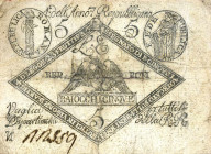 WAHRCARTAMONETA - STATO PONTIFICIO - Repubblica Romana Assegnati (1798) - 5 Baiocchi Anno 7 Gav. 60 RRR Ballanti Restauri centrali
 Ballanti - Restau...