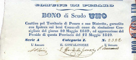 WAHRCARTAMONETA - STATO PONTIFICIO - Repubblica Romana Boni Comunali (1849) - Scudo 12/05/1849 Gav. 235 RRR Comune di Pesaro
 Comune di Pesaro - 

...