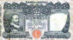 WAHRCARTAMONETA - NAPOLI - Biglietti al portatore - 100 Lire 31/05/1915 Gav. 170 Miraglia/Mancini Nastro adesivo al R/
 Miraglia/Mancini - Nastro ade...