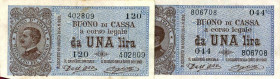 WAHRCARTAMONETA - BUONI DI CASSA - Vittorio Emanuele III (1900-1943) - Lira 21/09/1914 - Serie 41-160 Alfa 11; Lireuro 3B Dell'Ara/Righetti Lotto di 2...