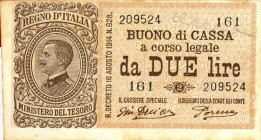 WAHRCARTAMONETA - BUONI DI CASSA - Vittorio Emanuele III (1900-1943) - 2 Lire 16/11/1922 - Serie 151-165 Alfa 35; Lireuro 7F R Giu. Dell'Ara/Porena
 ...