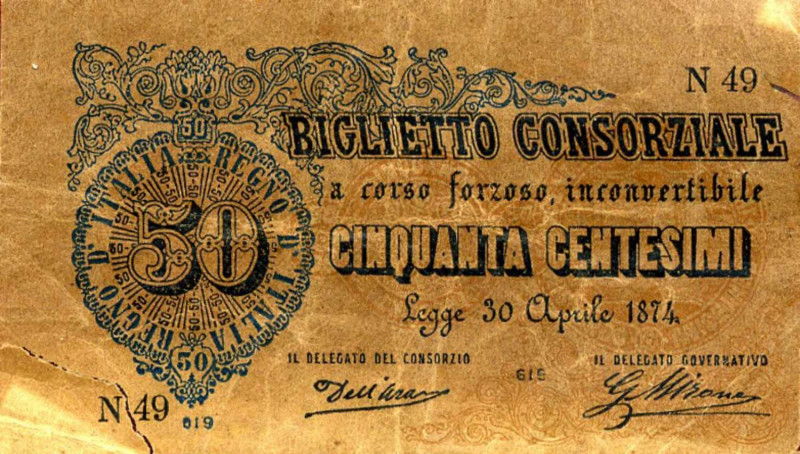 WAHRCARTAMONETA - CONSORZIALI - Biglietti Consorziali - 50 Centesimi 30/04/1874 ...