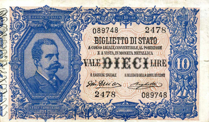 WAHRCARTAMONETA - BIGLIETTI DI STATO - Vittorio Emanuele III (1900-1943) - 10 Li...
