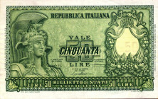 WAHRCARTAMONETA - BIGLIETTI DI STATO - Repubblica Italiana (monetazione in lire) (1946-2001) - 50 Lire - Italia elmata 31/12/1951 Alfa 267; Lireuro 23...