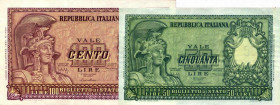 WAHRCARTAMONETA - BIGLIETTI DI STATO - Repubblica Italiana (monetazione in lire) (1946-2001) - 100 Lire - Italia elmata e 50 Lire 31/12/1951 Lireuro 2...