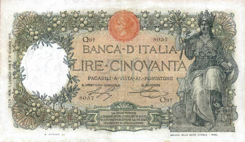 WAHRCARTAMONETA - BANCA d'ITALIA - Vittorio Emanuele III (1900-1943) - 50 Lire 0...