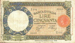 WAHRCARTAMONETA - BANCA d'ITALIA - Vittorio Emanuele III (1900-1943) - 50 Lire - Lupa 24/01/1942 - II° Tipo (biglietto più piccolo) Alfa 248; Lireuro ...