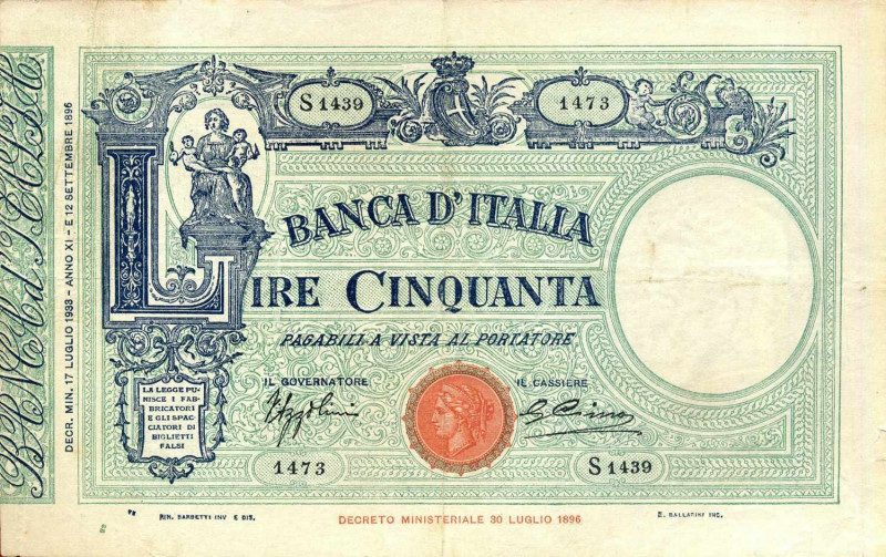 WAHRCARTAMONETA - BANCA d'ITALIA - Vittorio Emanuele III (1900-1943) - 50 Lire -...