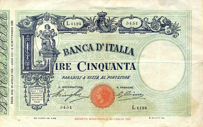 WAHRCARTAMONETA - BANCA d'ITALIA - Vittorio Emanuele III (1900-1943) - 50 Lire -...