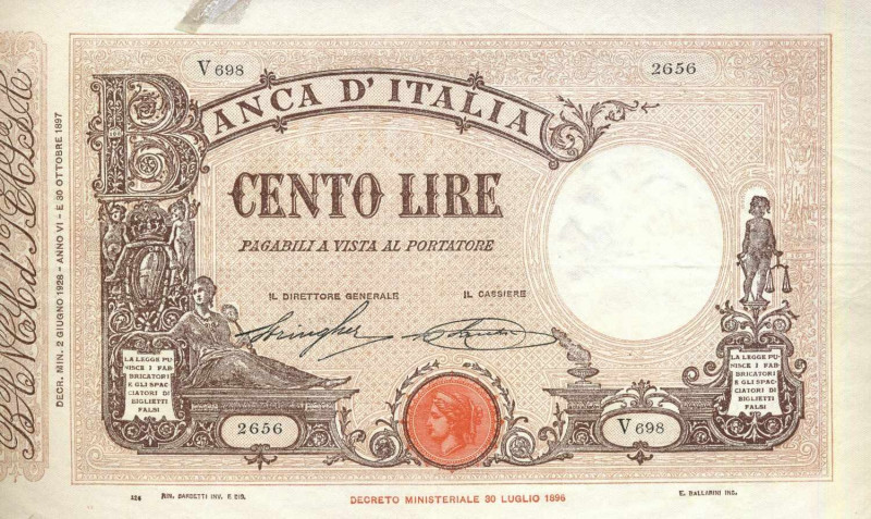 WAHRCARTAMONETA - BANCA d'ITALIA - Vittorio Emanuele III (1900-1943) - 100 Lire ...