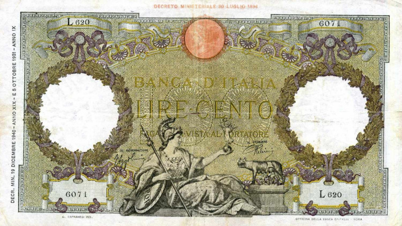 WAHRCARTAMONETA - BANCA d'ITALIA - Vittorio Emanuele III (1900-1943) - 100 Lire ...