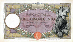 WAHRCARTAMONETA - BANCA d'ITALIA - Vittorio Emanuele III (1900-1943) - 500 Lire - Capranesi 27/02/1940 - Fascio I° tipo Alfa 517; Lireuro 29R Azzolini...