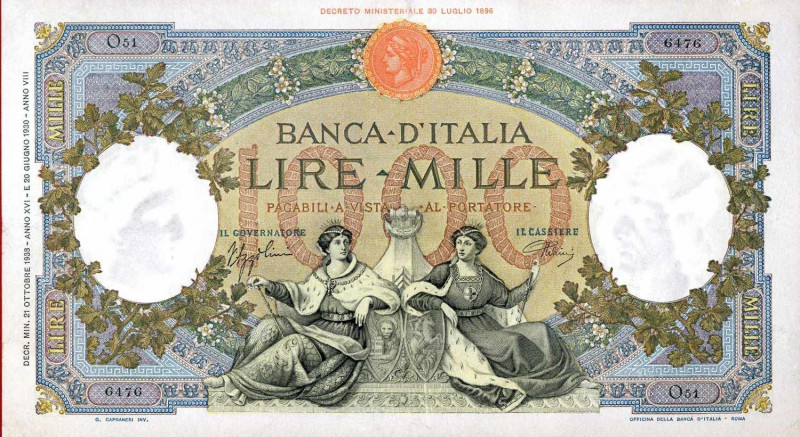 WAHRCARTAMONETA - BANCA d'ITALIA - Vittorio Emanuele III (1900-1943) - 1.000 Lir...