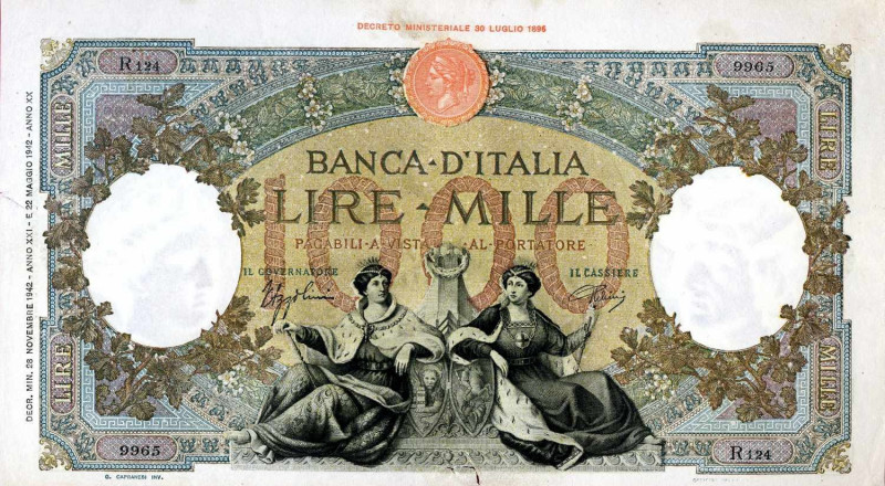 WAHRCARTAMONETA - BANCA d'ITALIA - Vittorio Emanuele III (1900-1943) - 1.000 Lir...