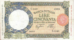 WAHRCARTAMONETA - BANCA d'ITALIA - Repubblica Sociale (1943-1945) - 50 Lire - Lupa 08/10/1943 - B.I. L'Aquila Alfa 258; Lireuro 11B RR Azzolini/Urbini...