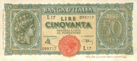 WAHRCARTAMONETA - BANCA d'ITALIA - Luogotenenza (1944-1946) - 50 Lire - Italia Turrita 10/12/1944 Alfa 265; Lireuro 13 Introna/Urbini
 Introna/Urbini...