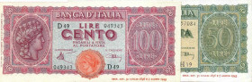 WAHRCARTAMONETA - BANCA d'ITALIA - Luogotenenza (1944-1946) - 100 Lire - Italia Turrita 10/12/1944 Alfa 425; Lireuro 25A Introna/Urbini Assieme a 50 l...