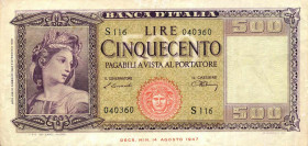 WAHRCARTAMONETA - BANCA d'ITALIA - Repubblica Italiana (monetazione in lire) (1946-2001) - 500 Lire - Italia 10/02/1948 Alfa 545; Lireuro 39B R Einaud...