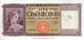 WAHRCARTAMONETA - BANCA d'ITALIA - Repubblica Italiana (monetazione in lire) (1946-2001) - 500 Lire - Italia 23/03/1961 Alfa 546; Lireuro 39C RR Carli...