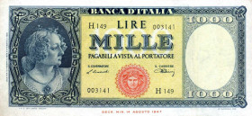 WAHRCARTAMONETA - BANCA d'ITALIA - Repubblica Italiana (monetazione in lire) (1946-2001) - 1.000 Lire - Medusa 10/02/1948 Alfa 696; Lireuro 54B Einaud...