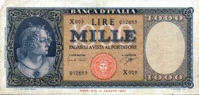 WAHRCARTAMONETA - BANCA d'ITALIA - Repubblica Italiana (monetazione in lire) (1946-2001) - 1.000 Lire - Medusa 25/09/1961 Alfa 699; Lireuro 54E R Carl...