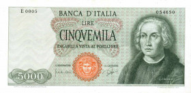 WAHRCARTAMONETA - BANCA d'ITALIA - Repubblica Italiana (monetazione in lire) (1946-2001) - 5.000 Lire - Colombo 1° tipo 03/09/1964 Alfa 795; Lireuro 6...