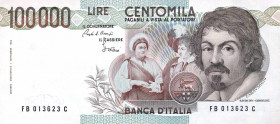 WAHRCARTAMONETA - BANCA d'ITALIA - Repubblica Italiana (monetazione in lire) (1946-2001) - 100.000 Lire - Caravaggio 1° tipo 28/10/1985 Alfa 926; Lire...