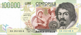 WAHRCARTAMONETA - BANCA d'ITALIA - Repubblica Italiana (monetazione in lire) (1946-2001) - 100.000 Lire - Caravaggio 2° tipo 01/12/1997 Alfa 933sp; Li...