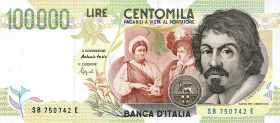 WAHRCARTAMONETA - BANCA d'ITALIA - Repubblica Italiana (monetazione in lire) (1946-2001) - 100.000 Lire - Caravaggio 2° tipo 27/02/1995 Alfa 932; Lire...