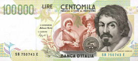 WAHRCARTAMONETA - BANCA d'ITALIA - Repubblica Italiana (monetazione in lire) (1946-2001) - 100.000 Lire - Caravaggio 2° tipo 27/02/1995 Alfa 932; Lire...