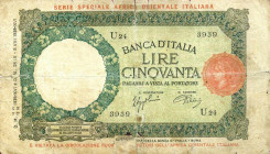 WAHRCARTAMONETA - COLONIE ED OCCUPAZIONI DI TERRITORI ITALIANI - Africa Orientale Italiana Banca d'Italia - 50 Lire 14/06-12/09/1938 Gav. 85 Azzolini/...