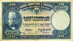 WAHRCARTAMONETA - COLONIE ED OCCUPAZIONI DI TERRITORI ITALIANI - Banca Nazionale d'Albania - Protettorato (1926) - 20 Franchi Oro 1926 Gav. 98 Alberti...