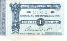 WAHRCARTAMONETA - MONETAZIONE D'EMERGENZA - Biglietti Fiduciari Ciriè (TO) Gav. 304 RR Manifattura Remmert - 1 Lira
Manifattura Remmert - 1 Lira -
...