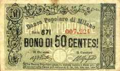 WAHRCARTAMONETA - MONETAZIONE D'EMERGENZA - Biglietti Fiduciari Milano (MI) Gav. 561 RR Banca Popolare 23/12/1865 - 50 centesimi
Banca Popolare 23/12...