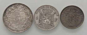 WAHRLOTTI - Estere BELGIO - 2 franchi, franco 1880, 2 cent 1909 Lotto di 3 monete
Lotto di 3 monete

qBB÷SPL