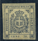 WAHRAREA ITALIANA - MODENA - GOVERNO PROVVISORIO - Antichi Stati 1859 - 20 Cent. Stemma (Sass. 15) - Cat. 4500 € - Cert. Chiavarello
 

LL