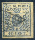 WAHRAREA ITALIANA - PARMA - Antichi Stati 1857 Cent. 40 Giglio Borbonico - azzurro zero largo - (11) - Cat. 1100 € - Cert. Chiavarello
 

US