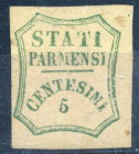 WAHRAREA ITALIANA - PARMA - GOVERNO PROVVISORIO - Antichi Stati 1859 Cent. 5 Valore in ottagono - verde azzurro, prima composizione - (12) - Cat. 6000...
