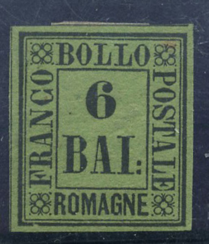 WAHRAREA ITALIANA - ROMAGNE - Antichi Stati 1859 - 6 baj verde giallo (Sass. 7) ...