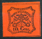 WAHRAREA ITALIANA - STATO PONTIFICIO - Antichi Stati 1867 Cent. 10 Stemma Pontificio - non dent. - vermiglio arancio - (17) - Cat. 875 € - SG
 

SG...