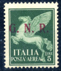 WAHRAREA ITALIANA - ITALIA R.S.I. - Posta Aerea 1943 Guardia Nazionale Repubblicana, 5 lire - Tiratura di Brescia - (123/III) - Soprastampa del III ti...