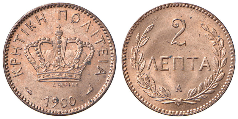 CRETA Giorgio I (1863-1913) 2 Lepta 1900 A Parigi - KM 2 CU Rame rosso.
FDC