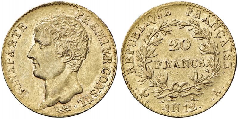 FRANCIA Napoleone (1799-1804) 20 Franchi AN 12 - Gad. 1020 AU (g 6,43) Segnetto ...