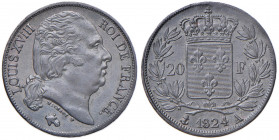 FRANCIA Luigi XVIII (1815-1824) Prova del 20 Franchi 1824 A - PB (g 3,90) RRR
SPL