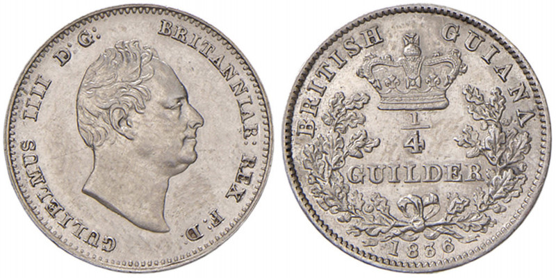 GUIANA BRITANNICA Guglielmo IV (1830-1837) Quarto di Guilder 1836 - KM 23 AG (g ...