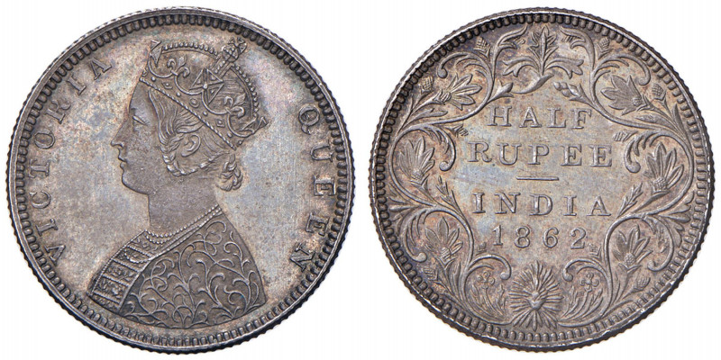 INDIA Vittoria (1837-1901) Mezza rupia 1862 - KM 472 AG (g 5,86) Conservazione e...