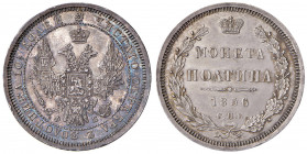 RUSSIA Alessandro II (1855-1881) Mezzo Rublo 1856 - C167.1 AG (g 10,33) Minimi colpetti al bordo.
SPL+